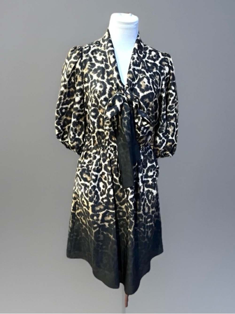 $188 Vince Camuto Leopard Print Ombre Tie Front Midi Shirt Dress Size 6